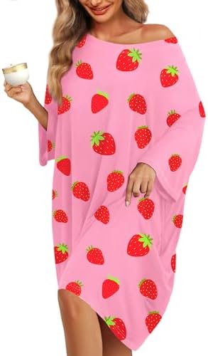Dreamskull Nachthemd voor dames, korte mouwen, nachtjurk, knoopsluiting, nachtkleding, V-hals, nachtjapon, casual, pyjama, jurk, oversized, Pauw Blauw, M