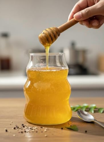 Image of SUANI Air Tight Honey Glass Jar with Wooden Dipper and Bamboo Lid | Transparent Borosilicate Honey Jar | Clear Jar for Honey, (500ml) (Pack Of 2)