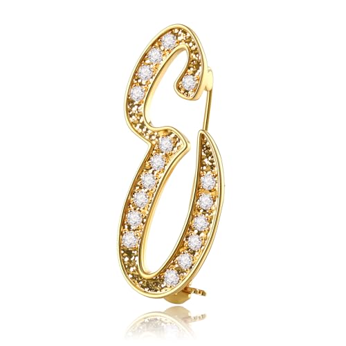 Image of Cicy Bell A-Z Initial 26 Letter Brooch Pins 18k Gold Plated Cubic Zirconia Breastpin Name Personalized Gifts for Women Men