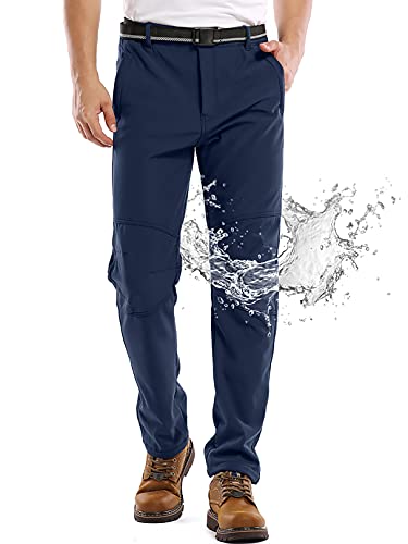 Jessie Kidden Waterproof Pants Mens, Fleece Lined Hiking Climbing Motorcycle Ski Snow Insulated Soft Shell Pants With Belt #5088-Blue,36 #TOP13