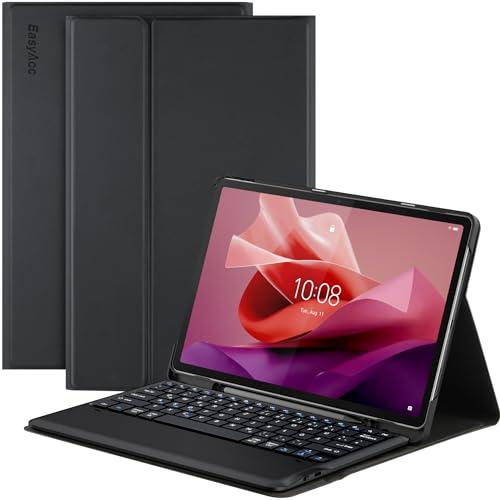 EasyAcc Tastatur Hülle Kompatibel mitLenovo Tab P12 2023 12 7 Zoll mit Stifthalter Tastatur Magnetische Kabelloser Bluetooth Abnehmbare Bluetooth QWERTZ Schwarz