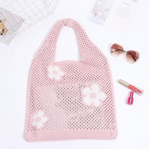 Image of Ovida Crochet Tote Bag Mesh Beach Bag Fairycore Hobo Bag Fairy Grunge Aesthetic Shoulder Bag Y2k Purse for Women Girls