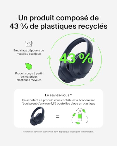 Belkin SoundForm Surround Casque Bluetooth sans Fil (ENC, Circum-aural avec 60h d'autonomie, Oreillettes Douces au Toucher, pour iPhone, Galaxy, iPad, Voyage, Maison ou Bureau, Bleu)
