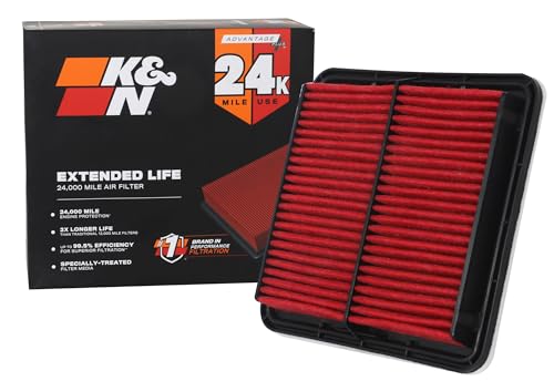 K&N Engine Air Filter: Extended Life 24,000 Mile Replacement Air