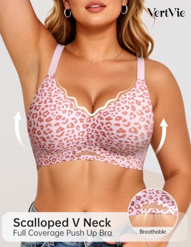 Image of Vertvie Jelly Bras for Women No Underwire Supportive | Seamless Wireless Bralette, Cool Breathable Mesh, Push Up Scalloped V-Neck, Full Coverage Tshirt Bra, Soft Comfortable