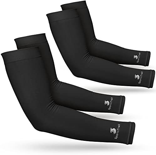 SportsTrail Cooling Arm Sleeves for Men & Women, Tatoo Cover up 2 Pairs (Black)