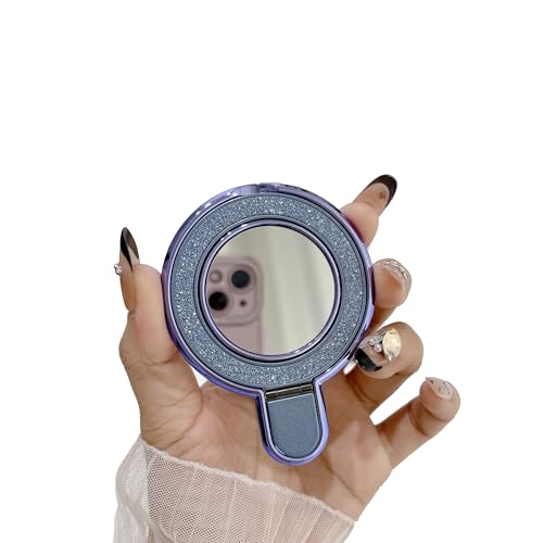 Dzxin Anneau Support Telephone, Support de Téléphone avec Miroir Intégré et Poignée Réglable, Accessoires pour Téléphone pour Femmes et Filles(Bleu)