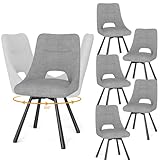 WAFTING Lot de 6 Chaises Pivotantes de Restaurant, Pivotantes à 360°, Chaises de Salle à Manger Rembourrées avec Dossier Ajouré, pour Salle à Manger, Cuisine, Salon, Café et Réception, Gris Clair