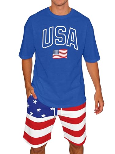 Image of Ithalt Patriotic Shirts for Men 4th of July Outfit 2 Piece Set Short Sleeve and Shorts American Flag 250th Anniversary