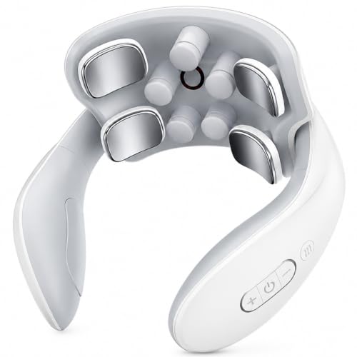 Intelligent Electric Neck MassagerWith Heat 1800 mAh Blanc 9 têtes de massage 6 niveaux de massage Pétrissage profond Soulagement du cou Design portable