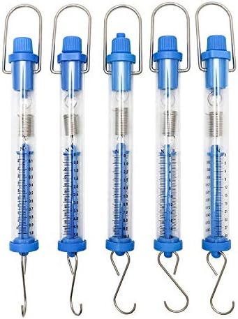 QWORK Plastic Tubular Spring Scale - 1N, 5N, 10N, 20N, 30N Capacity, Grams & Newton Calibration, Zeroing Capability, Clear Plastic Body Spring Balance Hanging Tube, Set of 5