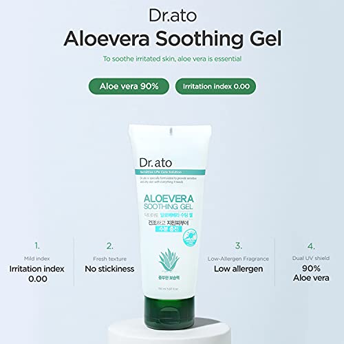 Aloe Vera Gel For Baby & Kids, After Sun Skin Care Relief Gel, Refreshing And Moisturizing Non-Irritating Sunburn Relief Gel, Non-Sticky & Non-Greasy - Dr.ato Aloe Vera Soothing Gel 150Ml #TOP1