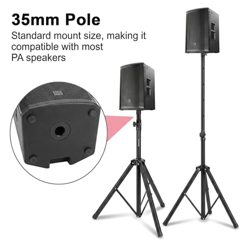 Image of HASTHIP Aluminum Tripod Speaker Stand, 90 to 180 cm Adjustable Speaker Mount Stand with Safety Lock Pin, Anti-wobbing Stable Foldable Tripod Base for DJ Live Events Home Theater Studio and Outdoor