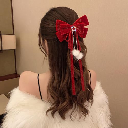 minkissy Christmas Red Hair Bow Red Ribbon for Hair Big Bow Hair Clip Bowknot Barrette Hair Accessories for Women Girls Christmas Hair Clips () - Image 4