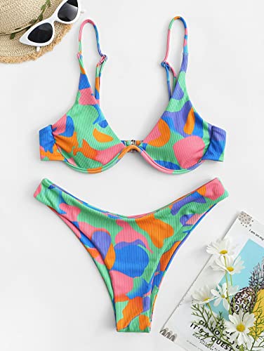 Zaful Underwire Colorblock Tie Side String Bikini Swimwear High Cut Thong Bikini Set #TOP3