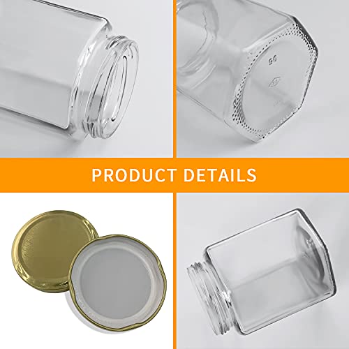 Woaiwo-q 16 oz Honey Jars with Dipper, 12 Pack Hexagon Glass Jars with Golden Lids,Wooden Honey Sticks for Baby Shower Favors/Wedding Favors for Guests Bulk-Honey Jars with Wooden Dippers……