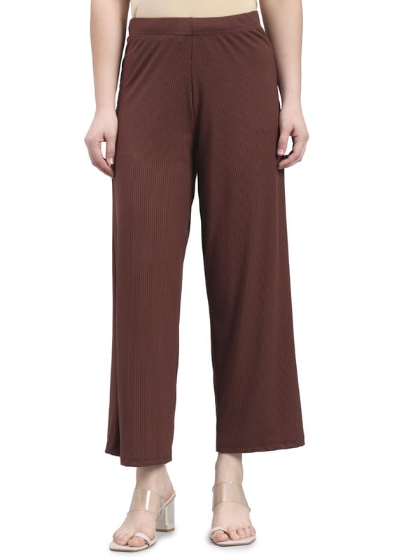 Image of GO COLORS Soft Rayon Blend Rib Palazzo Full Length for Women| Breathable, Mid Rise
