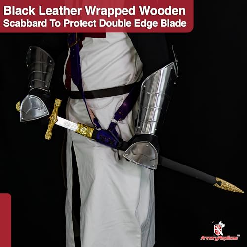 Armory Replicas™ - King Arthur Excalibur Replica Steel Blade Medieval Longsword - Gold Accents, Collectible Sword for Enthusiasts and Historical Replica Aficionados - Thumbnail 5