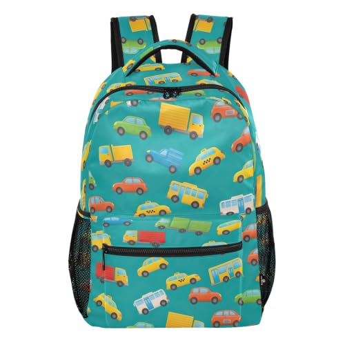 Sac à dos pour filles vert imprimé voitures mignonnes style décontracté