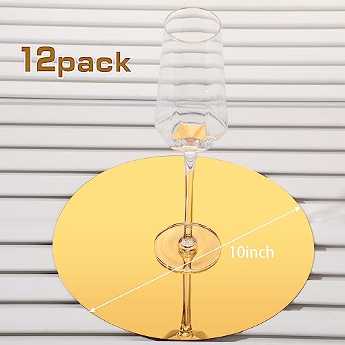 Image of Thyle 12 Pcs 10 Inch Acrylic Round Mirrors for Tables Centerpieces Circle Mirrors Candle Plates for Wall Wedding Table Centerpieces for Baby Shower Party, Thickness 1 mm (Gold)