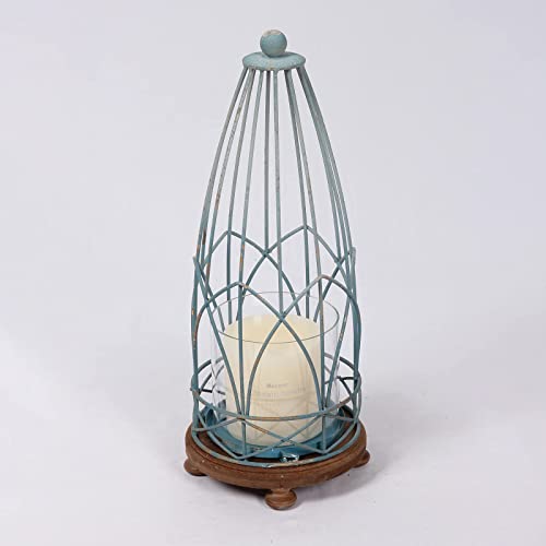 Ho+Me Farmhouse Large Lanterns Decorative Outdoor Tall 18 Inch, Rustic Teal Hurricane Candle Holders For Pillar Candles, Shabby Chic Turquoise Wedding Decor Indoor Fireplace #TOP6