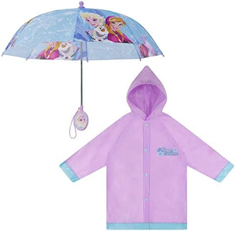 Disney Girls' Frozen Princess Elsa and Rain Slicker and Matching Umbrella with Rainwear Set Accessory