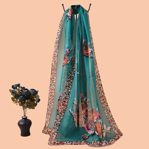 Leopard Cheetah Flower Chiffon Shawls Wraps for Womens Hijab Scarf Voile Sheer Beach Scarves Sunscreen Head Shawl2