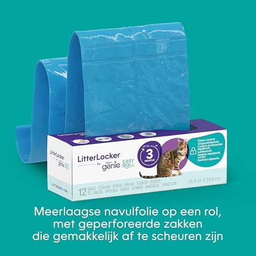 Litter Genie Platinum Poubelle à litière pour Chat. Anti odeurs. Acier Inoxydable Durable, Blanc. Usage et Entretien faciles. 1 Recharge 3 Mois / 12 Sacs Easy Roll et Pelle incluses.