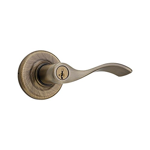 Kwikset 405BL 5 SMT 6AL RCS RLVR 405BL-5S Balboa Reversible Keyed Entry Door Leverset with SmartKey, Antique Brass