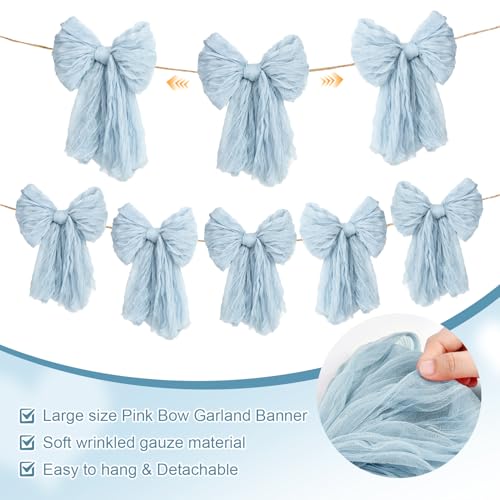 Image of Large Blue Bow Garland Banners for Coquette Birthday Party Decorations-Bow Themed Birthday Decor for Baby Shower Bridal Shower Bachelorette Party Wedding Favors Supplies (Blue)