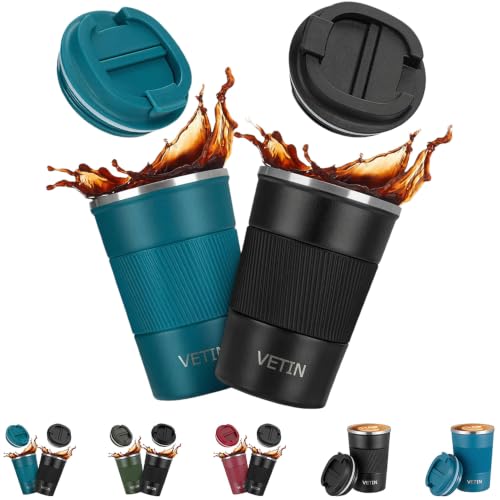 VETIN 2 Stück Kaffeebecher To Go Thermo 380 ml, 304 Edelstahl Thermobecher – Ansicht 1
