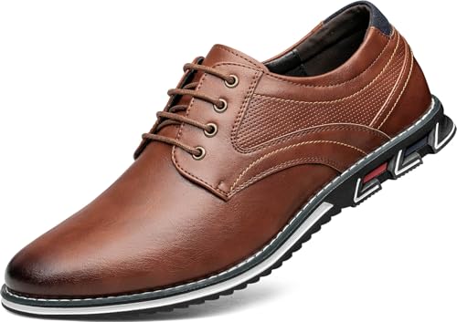 AWINIWI Men's Casual Dress Shoes Comfortable Light Brown Wide Width Fashion Dress Sneakers Men Office Classic Mens Oxfords Leather Business Casual Shoes Formal Size 11.5