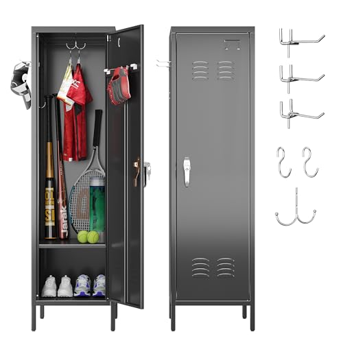 Image of Aobabo 54 inch H Lockable Metal Storage Lockers with, Steel Locker Cabinet with Metal Hooks and 1 Adjustable Shelf for Home, School,Office, Assembly Required, Black