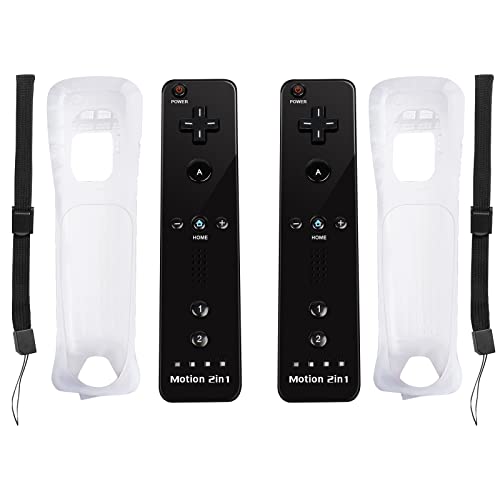 2er Set Controller für Wii Bonacell wii Fernbedienung Wii Remote Gamepad mit Motion Plus und weiß Silikongehäuse Armband Vernbedinung Ersatz Controller für Wii/U（ohne Nunchuck)