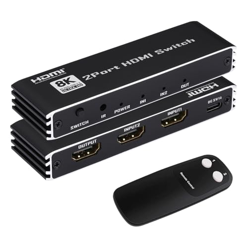 Enbuer 8K HDMI 2.1 Switch, HDMI 2.1 Switcher 2 in 1 Out, Supports 8K@60Hz, 4K@144Hz, 4K@120Hz,...
