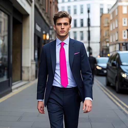 Image of YourTies Hot Pink Ties for Men Silk Necktie Pocket Square Cufflinks Set Solid Color Formal Business Party Wedding