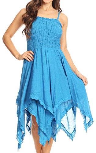 Image of Sakkas Ella Smocked Bodice Spaghetti Strap Double Layered Dress