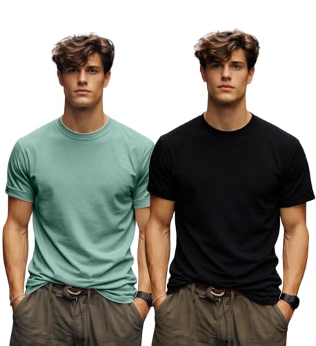 Image of INKKR Men's Solid Round Neck Half Sleeve Classic Cotton Bio-wash T-Shirt Combo | Crew Neck Cotton Tshirt for Men Combo