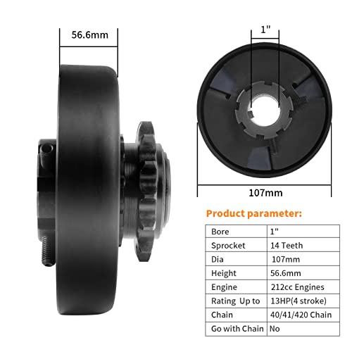 Cluparis Heavy Duty Clutch Assembly With 1" Bore & #40/41/420 Chain Sprocket For Go-Karts & Mini Bikes (14 Tooth Sprocket) #TOP1