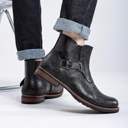 Image of Men's British-Style Buckle Oxford Boots | Buckle Strap Side-Zip Oxford Boots for Casual, Business & Work (Ankle-Length)