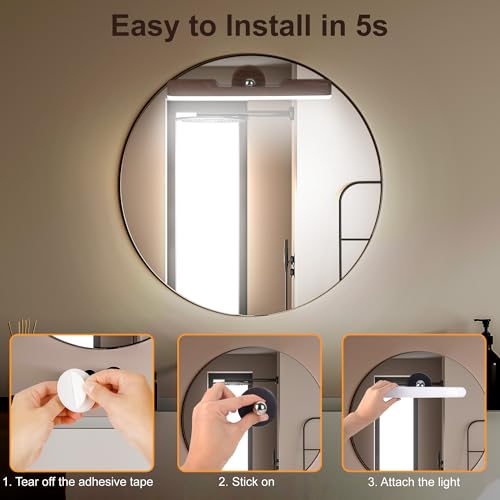 Image of Benreom 2 Pack Vanity Lights for Mirror with 4000mAh Rechargeable Battery, Touch Control Dimmable Makeup Light with 3 Color Modes, Magnetic 360 Adjustable LED Bathroom Mirror Light, Dark Wood