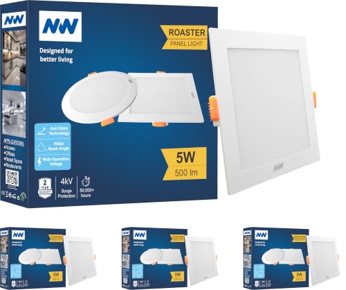 Image of NW 5W Roaster Square LED Panel Light | Concealed Ceiling Downlight | False Ceiling Recessed Light | Energy Efficient | High Brightness | 2 Year Warranty | Light Color- Warm White (Pack of 4)