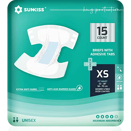 SUNKISS TrustPlus Pañales Incontinencia para Adultos, Bragas Absorbentes con Ddhesivos para Ancianos, Hombres y Mujeres, Unisex, Máxima absorción, Protección Contra Fugas, Talla XS, 15 Unidades