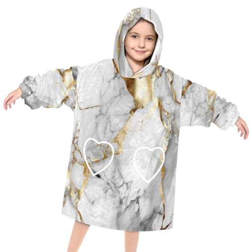 Pardick Wearable Blanket Hoodie for Kids, Abstract Marble Fleece Sweatshirt Blanket Oversized Blanket Sweatshirt with Pocket Flannel Warm Hooded Blanket 6-10 Year Old Girl Boy Gift, One Size