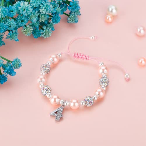 Image of PARTNER 2nd-13th Birthday Gifts for Her, Pink Pearl and Rhinestone Number Charm Bracelet for Girls Daughter Niece Granddaughter Sister