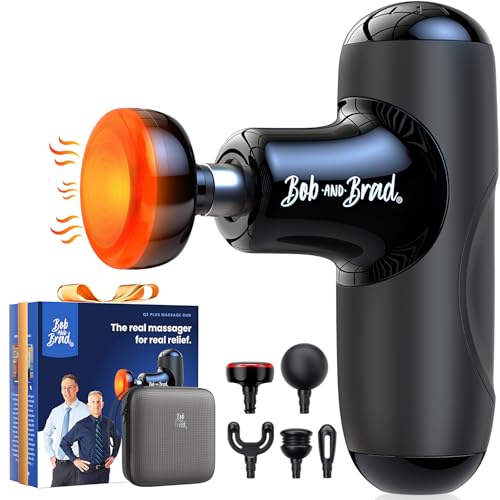 Bob and Brad Q2 Plus Massage Gun with Heat, Mini Massager Gun Deep Tissue with Carry Case, Pocket-Sized Muscle Massager Quiet Handheld Massage Device for Home Office Workout Muscle Pain Reli