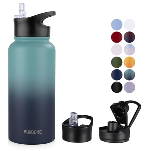 MURBONE Insulated Water Bottle, 1L Stainless Steel Drink Flask with Straw, BPA Free
