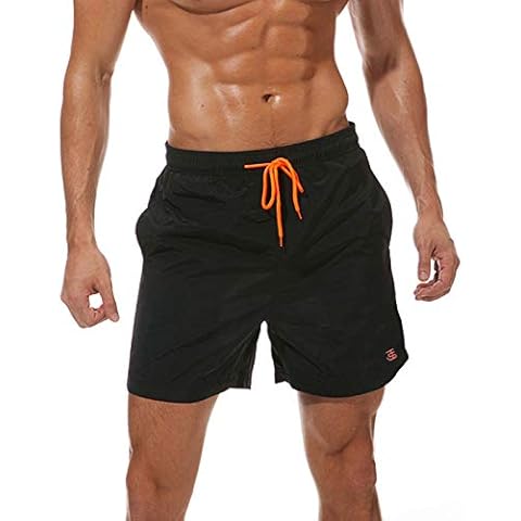 JustSun Mens Swimming Shorts with Pockets Waterproof Quick Dry Swimming Trunks Swim Shorts Men Summer Board Shorts with Mesh Lining Black M Cover