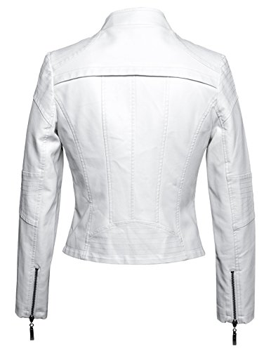 chouyatou Women's Fashion Tailored Zip-Up Faux Leather Quilted Racer Jacket2