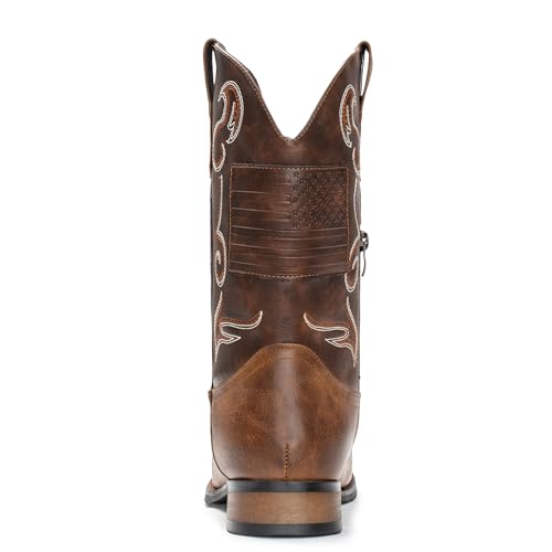 IUV Cowboy Boots For Men Western Boot Classic American Flag Embroidered Square Toe Mid-Calf Boots3